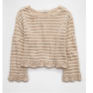 AE Ballet Neck Open Knit Sweater Size XXL Cream American Eagle